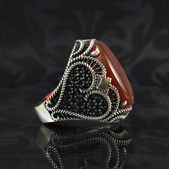 Red Agate Stone 925 Solid Silver Men Ring