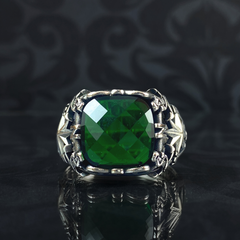 Emerald Gemstone 925 Sterling Silver Men Handmade Ring