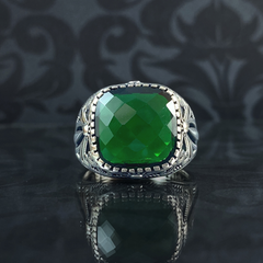 Green Emerald Stone 925 Sterling Silver Men Handmade Ring