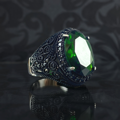 Green Emerald Stone 925 Sterling Silver Men Handmade Ring