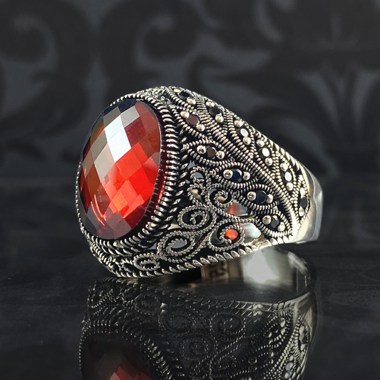 Red Ruby Stone 925 Solid Silver Men Handmade Ring