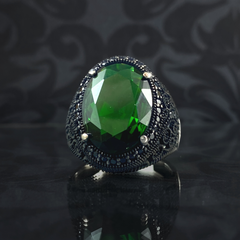 Green Emerald Stone 925 Sterling Silver Men Handmade Ring