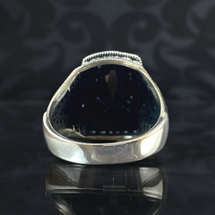 Large Black Onyx Stone 925 Sterling Silver Men Ring