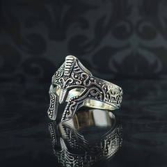 Hand Engraved Helmet Warrior 925 Sterling Silver Ring