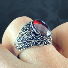 Red Ruby Stone 925 Solid Silver Men Handmade Ring