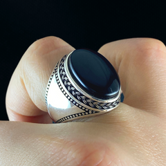 Classic Black Onyx Stone 925 Sterling Silver Daily Men Ring