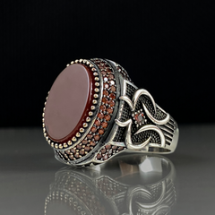 Classic Daily 925 Silver Men Ring Agate Gemstone