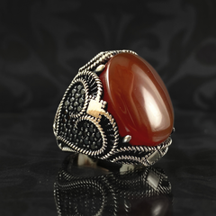 Red Agate Stone 925 Solid Silver Men Ring