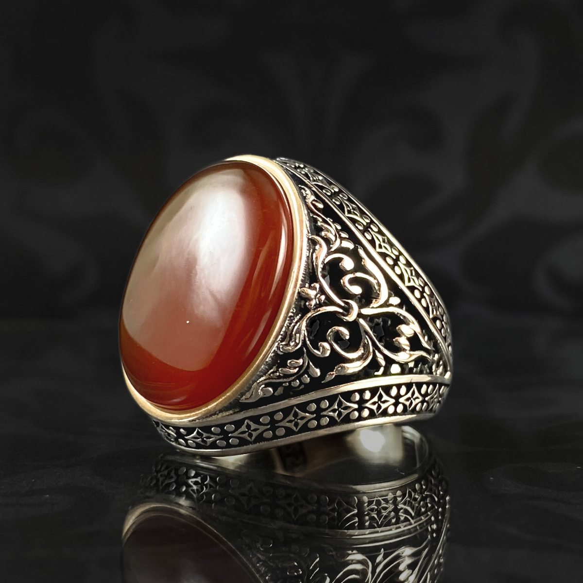 Red Agate Gemstone 925 Sterling Silver Men Ring