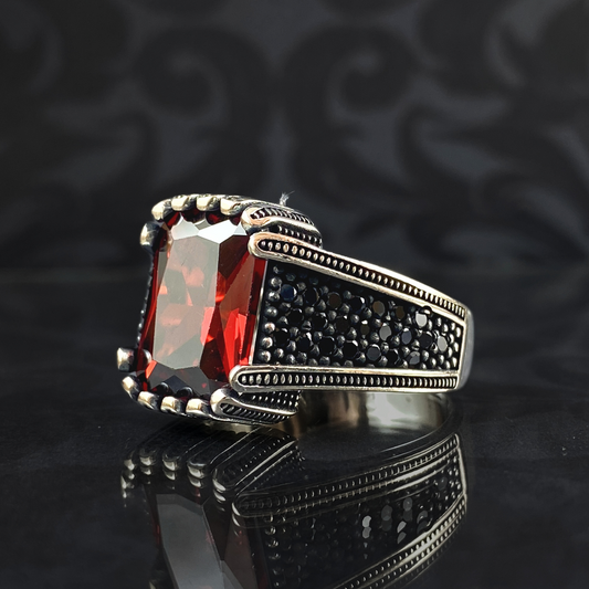 Red Ruby Gemstone 925 Solid Silver Men Ring