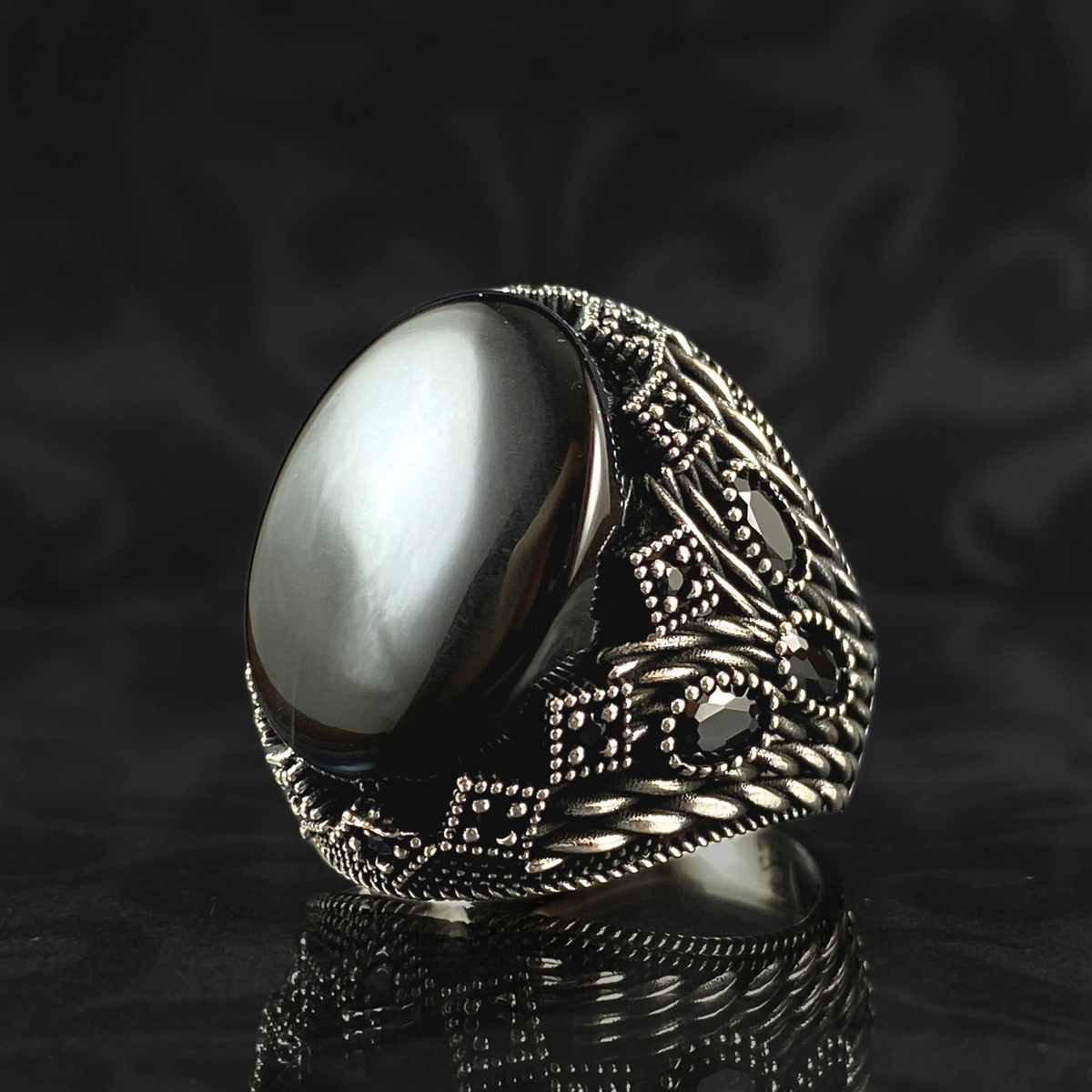 Oval Black Onyx Stone 925 Sterling Silver Men Ring