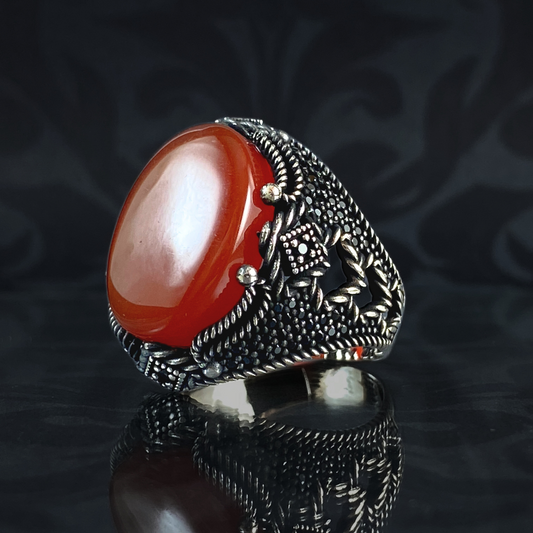 Red Agate Gemstone 925 Sterling Silver Men Rİng