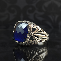 Sapphire Gemstone 925 Solid Silver Men Handmade Ring