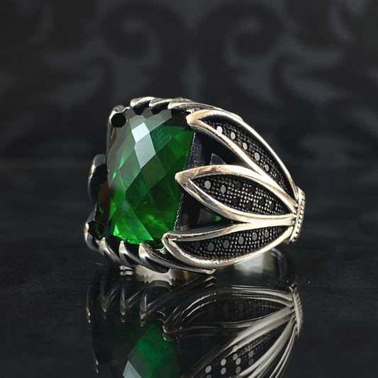 Green Emerald Gemstone 925 Solid Silver Men Ring