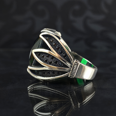 Green Emerald Gemstone 925 Solid Silver Men Ring