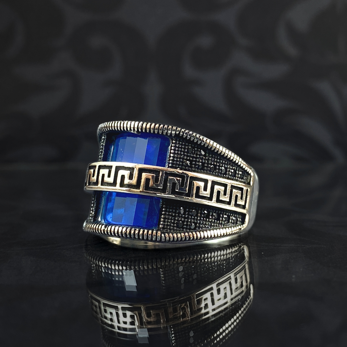 Sapphire Gemstone 925 Sterling Silver Men Ring