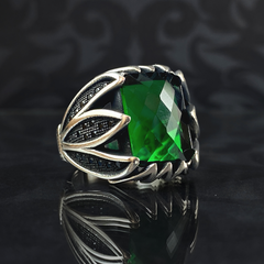 Anillo de plata maciza de piedra esmeralda 925, anillo de piedra preciosa esmeralda verde 