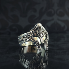 Hand Engraved Helmet Warrior 925 Sterling Silver Ring