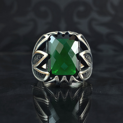 Anillo de plata maciza de piedra esmeralda 925, anillo de piedra preciosa esmeralda verde 