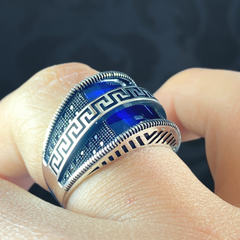 Sapphire Gemstone 925 Sterling Silver Men Ring