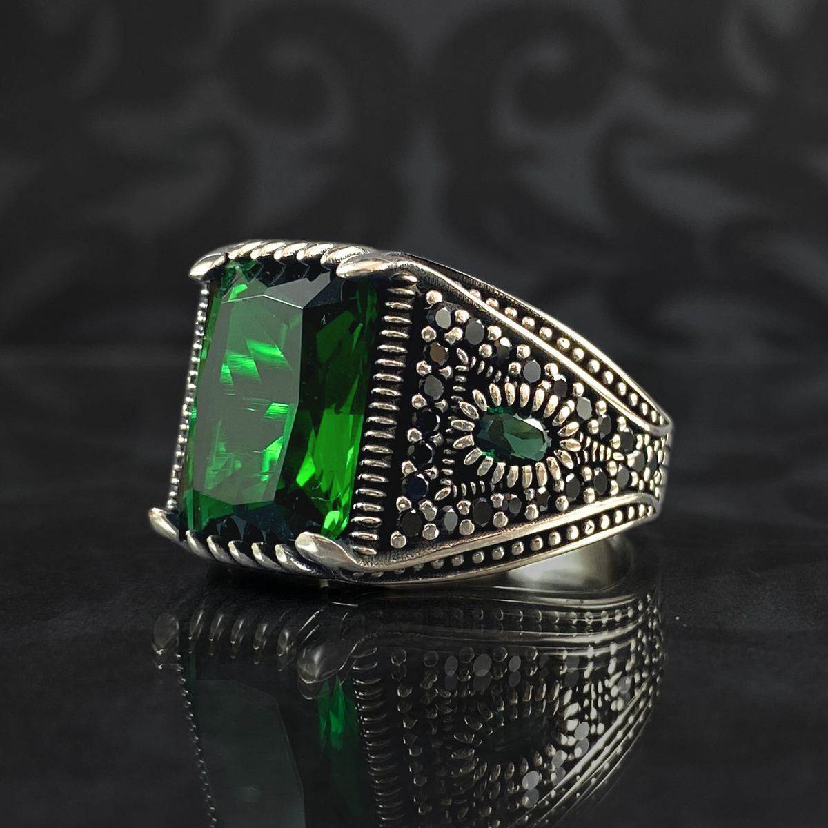 Emerald 925 Sterling Silver Men Ring