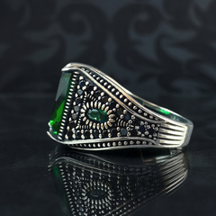 Emerald 925 Sterling Silver Men Ring