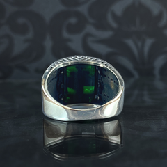 Anchor Green Emerald Stone 925 Sterling Silver Men Ring