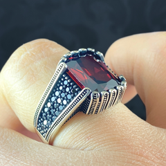 Red Ruby Gemstone 925 Solid Silver Men Ring