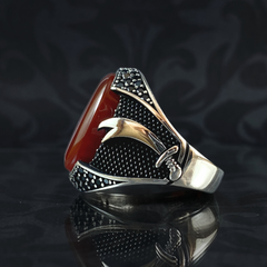 Sword Zulfigar Vintage Red Turkish Handmade 925 Solid Silver Ring