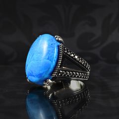 Blue Turquoise Stone 925 Sterling Silver Men Ring