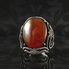 Red Agate Stone 925 Solid Silver Men Ring