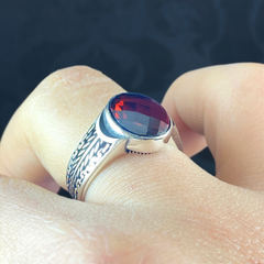 Men Handmade Red Ruby Stone 925 Sterling Silver Ring