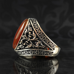 Red Agate Gemstone 925 Sterling Silver Men Ring