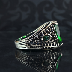 Emerald 925 Sterling Silver Men Ring