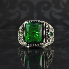 Anillo de plata maciza de piedra esmeralda 925, anillo de piedra preciosa esmeralda verde 