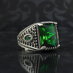 Emerald 925 Sterling Silver Men Ring