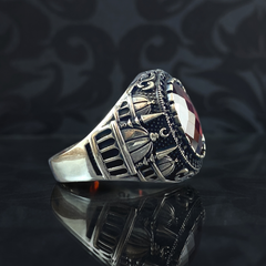 Red Ruby Mosque 925 Sterling Silver Men Handmade Ring