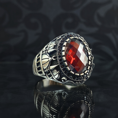 Red Ruby Mosque 925 Sterling Silver Men Handmade Ring