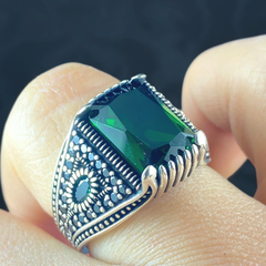 Emerald 925 Sterling Silver Men Ring