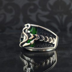 Anchor Green Emerald Stone 925 Sterling Silver Men Ring