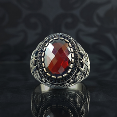 Red Ruby Mosque 925 Sterling Silver Men Handmade Ring