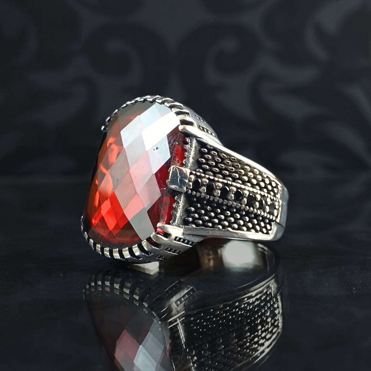 Red Ruby Gemstone 925 Solid Silver Men Ring