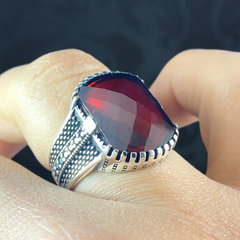 Red Ruby Gemstone 925 Solid Silver Men Ring