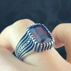 Men Handmade Red Ruby Stone 925 Sterling Silver Ring