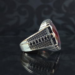 Red Ruby Gemstone 925 Solid Silver Men Ring