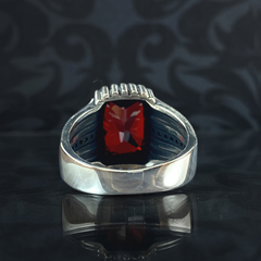 Men Handmade Red Ruby Stone 925 Sterling Silver Ring