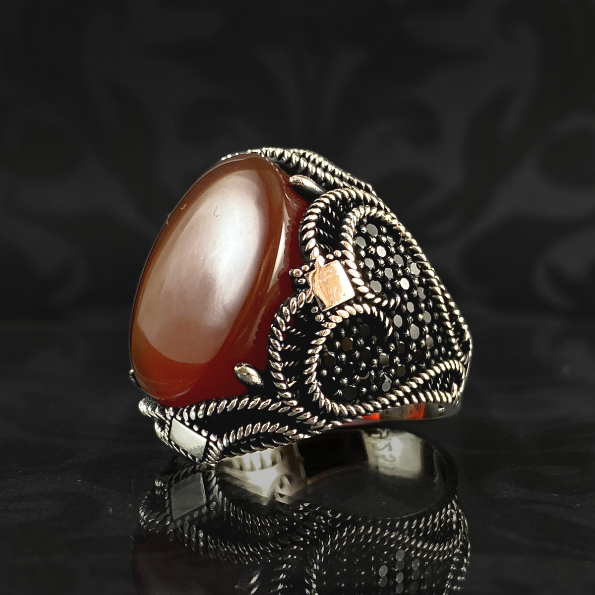 Red Agate Stone 925 Solid Silver Men Ring