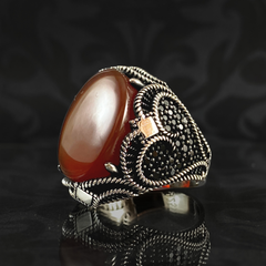 Red Agate Stone 925 Solid Silver Men Ring