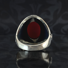 Sword Zulfigar Vintage Red Turkish Handmade 925 Solid Silver Ring