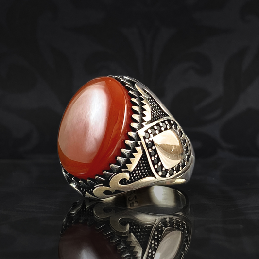 Turkish Handmade Red Agate Gemstone 925 Sterling Silver Ring